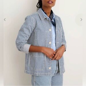 Alex Mill Britt Railroad Stripe Cotton Work Jacket in Indigo/Ivory Sz Medium